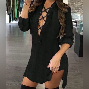 Black Lace-Up Tunic Dress